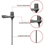 19 Feet Lavalier Microphone for Canon iPhone Podcast, Omnidirectional Condenser Recording Mic for Nikon Sony iPhone 8 8 plus 7 6 6s Plus DSLR Camcorder Audio Recorder Youtube Interview Video